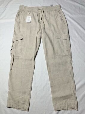 Porter & Ash Men XL Washable Cargo Pants Linen Blend Beige
